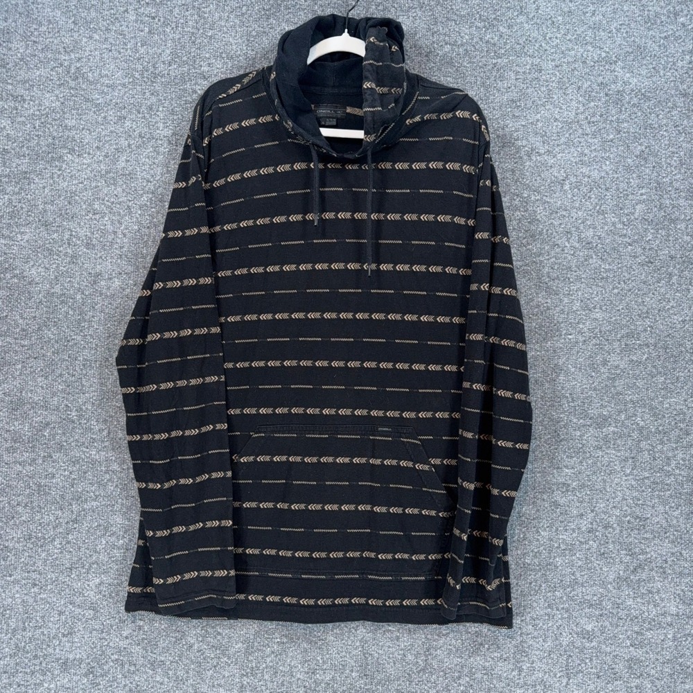 Oneill Hoodie Mens XL Black Striped Arrow Pattern Pullover Kangaroo Pocket
